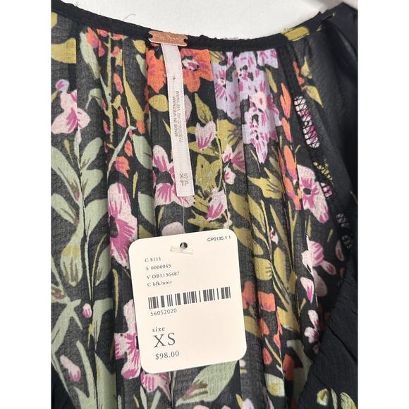 Free People Blouse Women’s Sz XS Floral Final Rose Cropped Sheer Balloon Sleeve - Picture 3 of 7